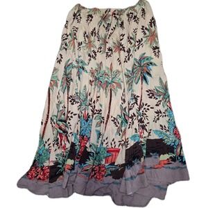 White Stag Tropical Palm Tree Sequin Skirt Elastic Waist Boho Size L 12/14